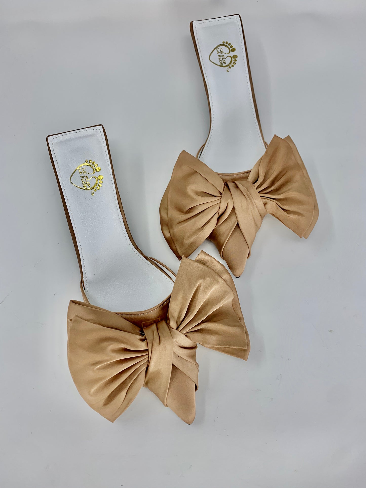 Angelica Satin Bow Kitten Heels - Caramel - Le Flip La Flop