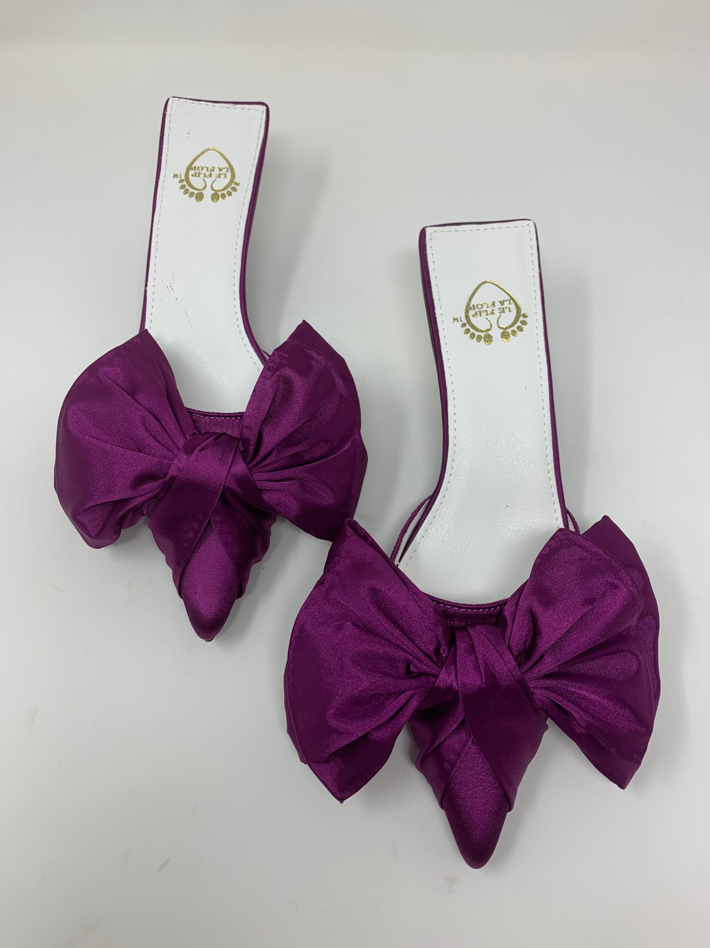 Angelica Satin Bow Kitten Heels - Plum - Le Flip La Flop