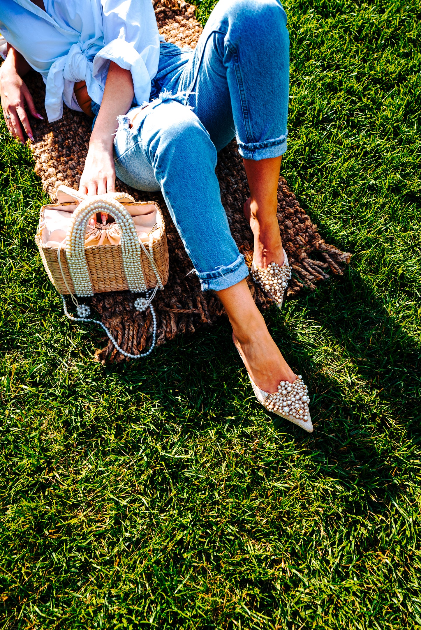 Bella Pearl Women's Kitten Heel Pumps Pearl Embellished - Ivory - Le Flip La Flop