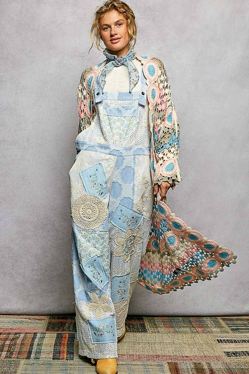 Molly Crochet Stripe Open-Knit Scalloped Long Sleeve Cardigan