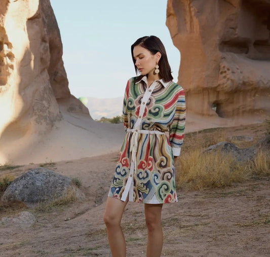 Arabella Linen Blend Kimono Shirt Dress -
Button-Down Tunic Fit