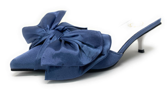 Angelica Satin Bow Kitten Heels - Sky Blue - Le Flip La Flop