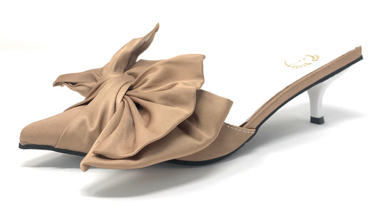 Angelica Satin Bow Kitten Heels - Caramel - Le Flip La Flop