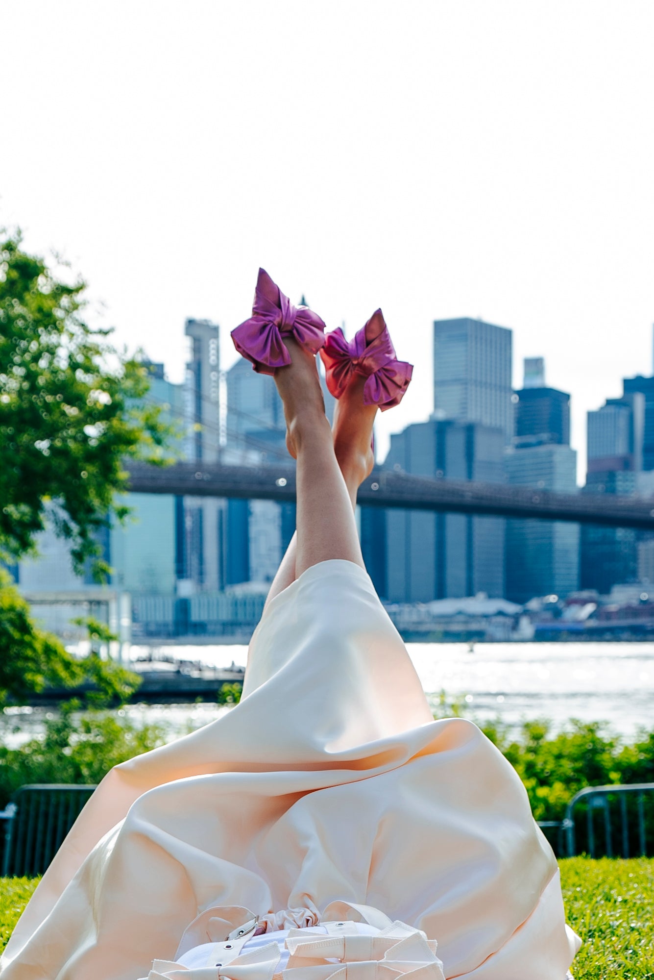 Angelica Satin Bow Kitten Heels - Pink Grapefruit - Le Flip La Flop